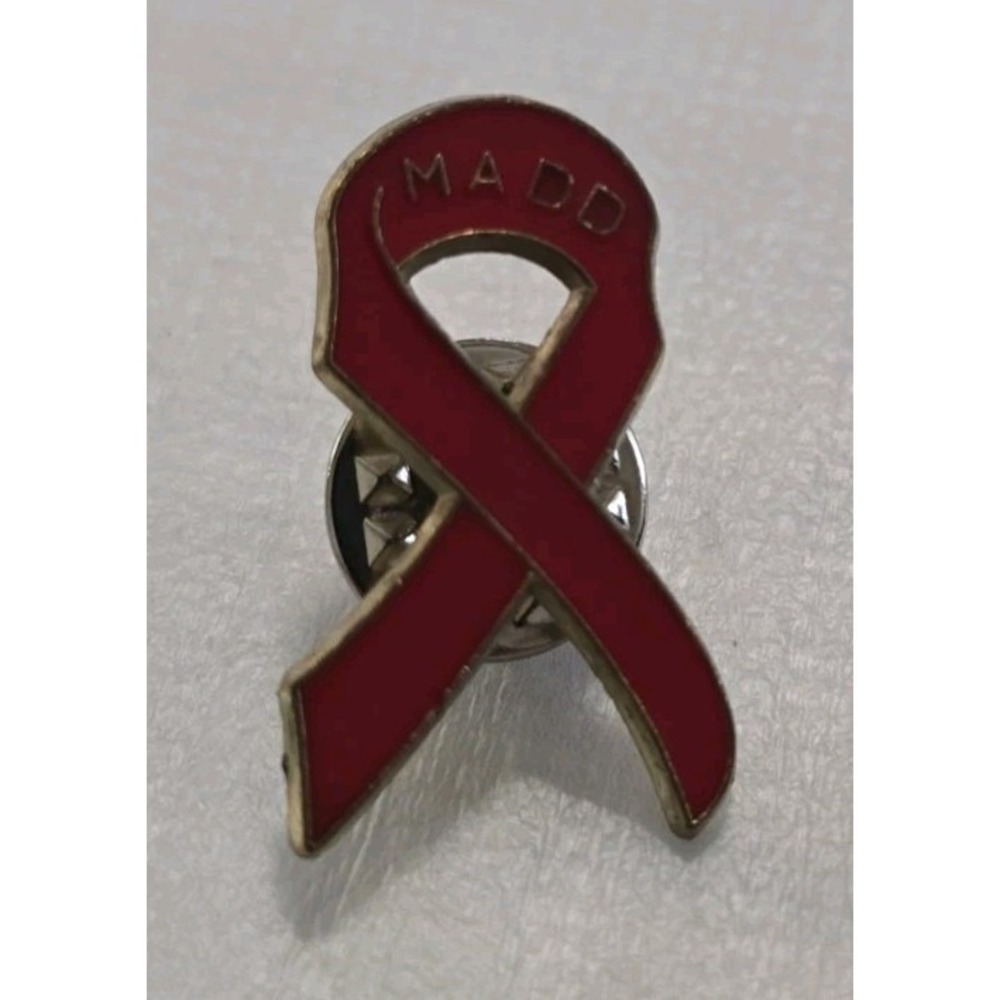 Vintage Mothers Against Drunk Drivers (MADD) Red Ribbon Awareness Lapel Pin